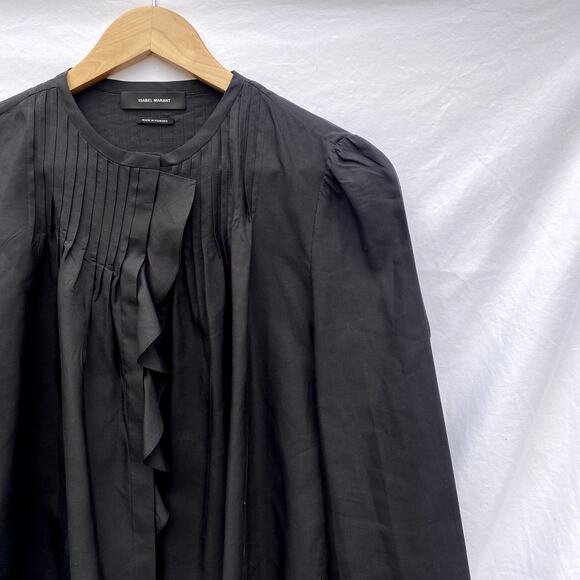 Isabel Marant Long-Sleeve Pintuck-Ruffle Blouse Black - Picture 3 of 8